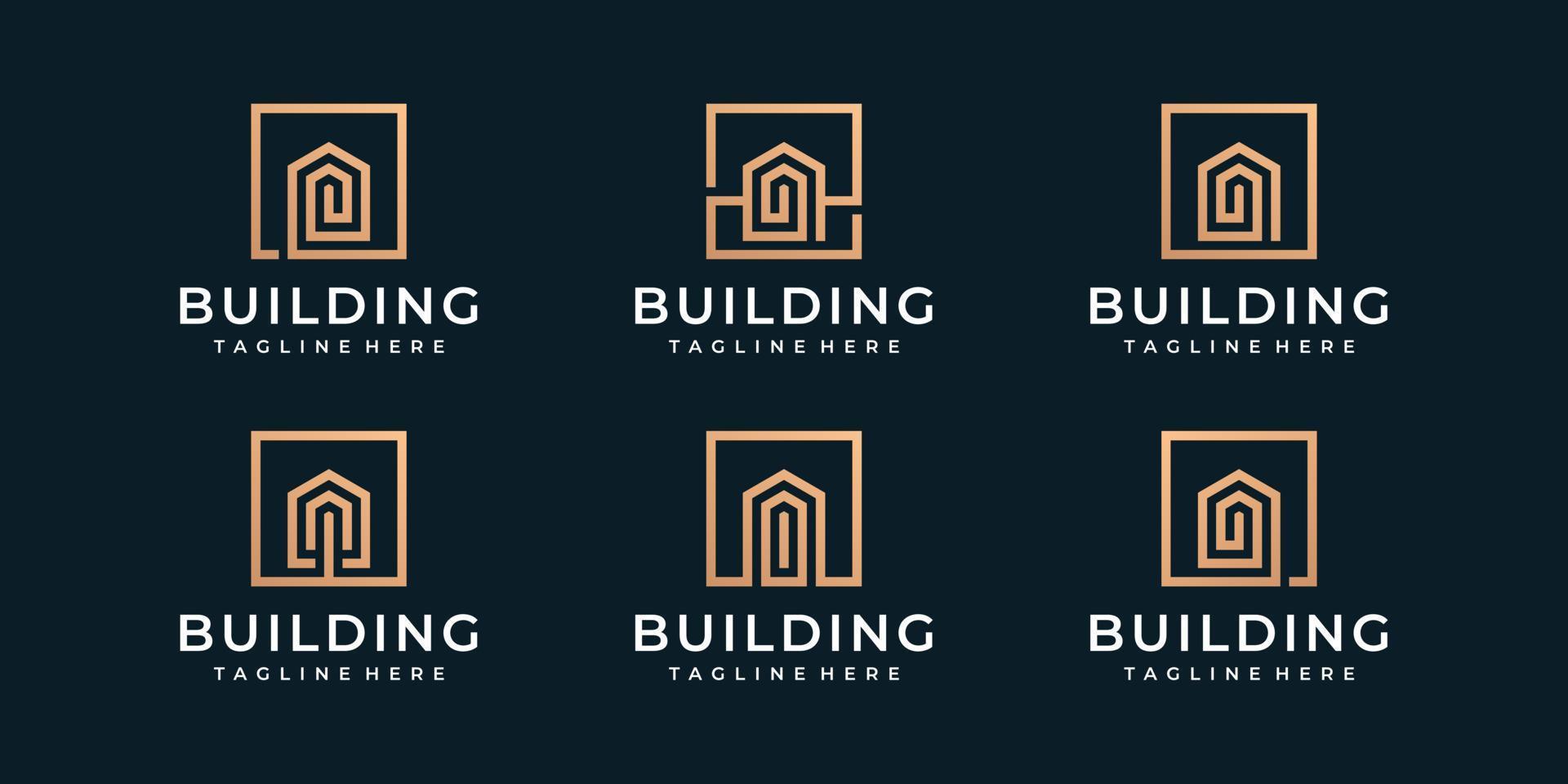 Set of creative monogram building real estate logo vector