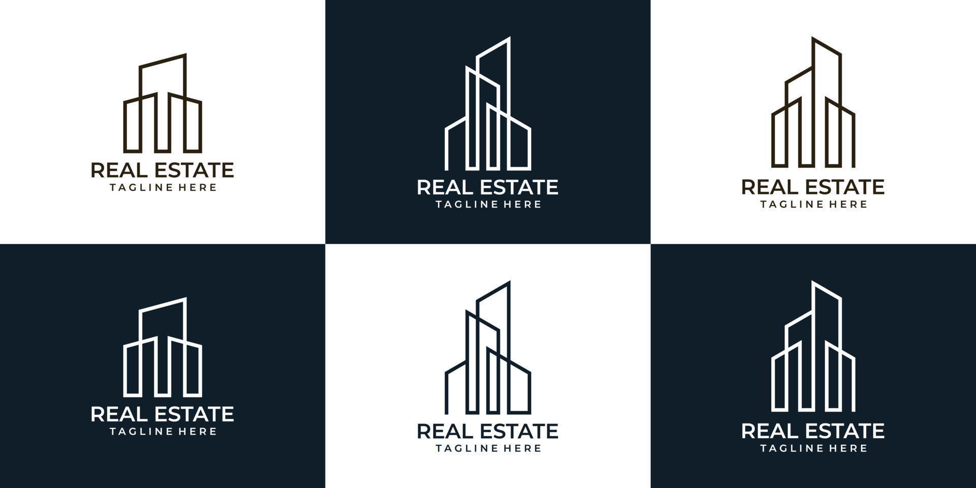 Minimalist elegant architecture real estate monogram logo design collection vector