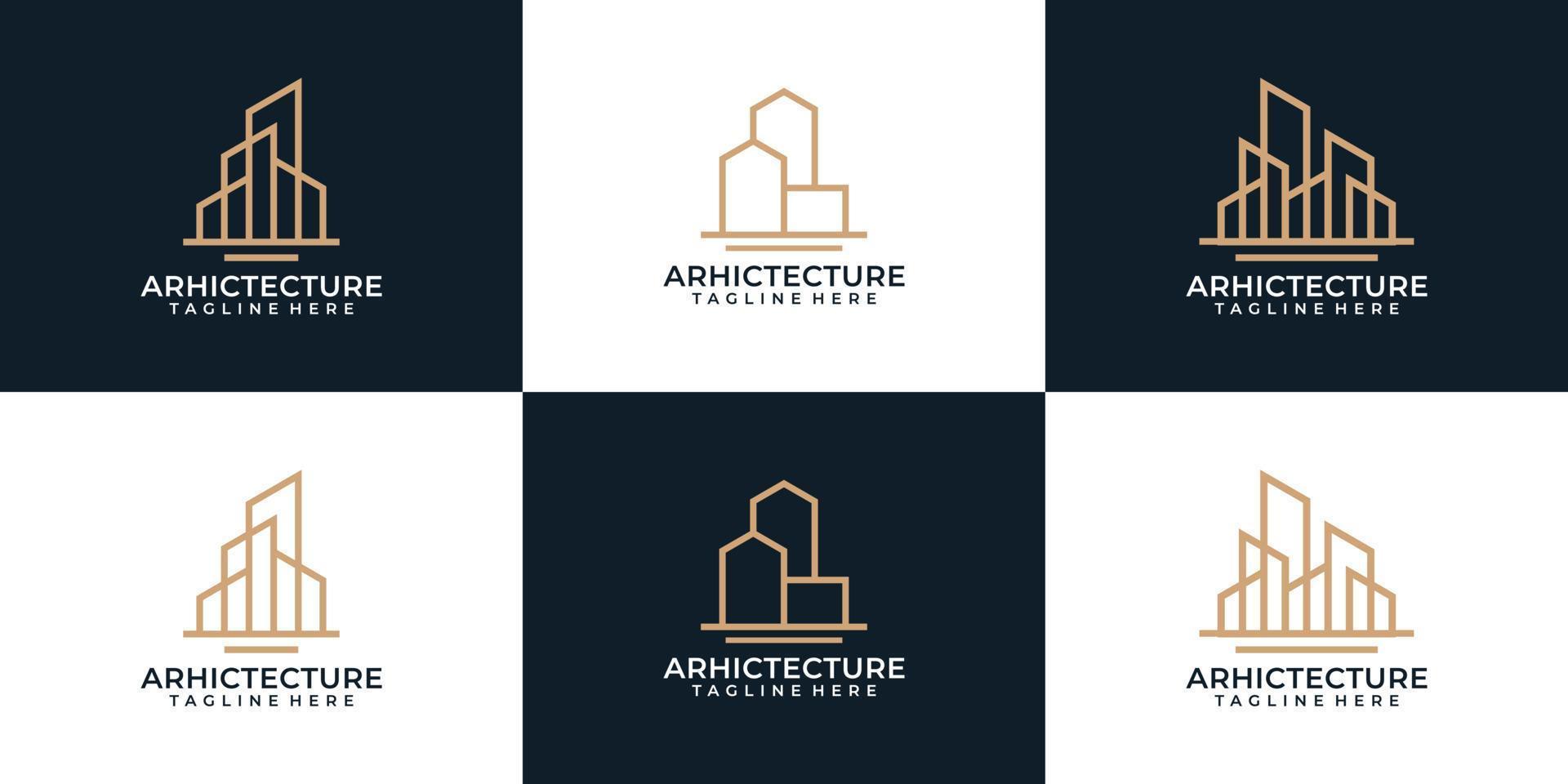 Set of minimal monogram architecture construction logo design industry city skyline symbol vector