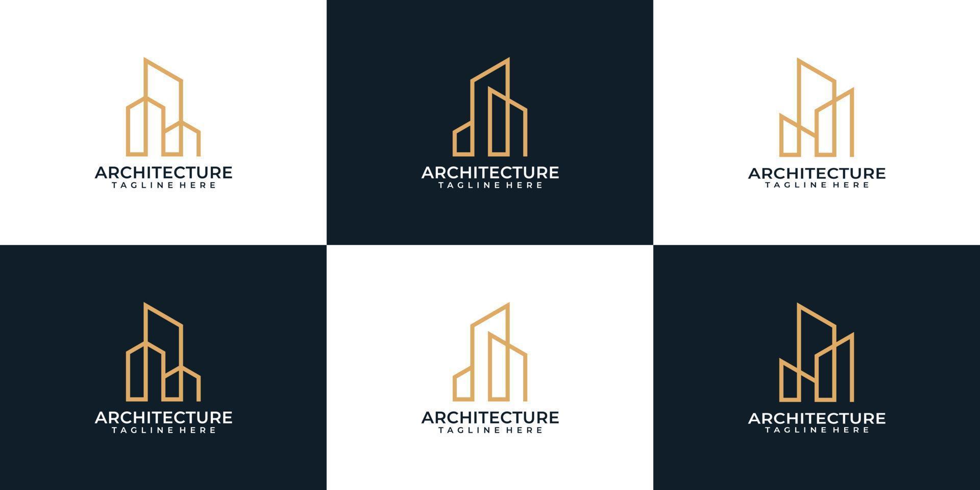 conjunto de diseño de logotipo de propiedad de gráficos de bienes raíces de arquitectura de monograma vector