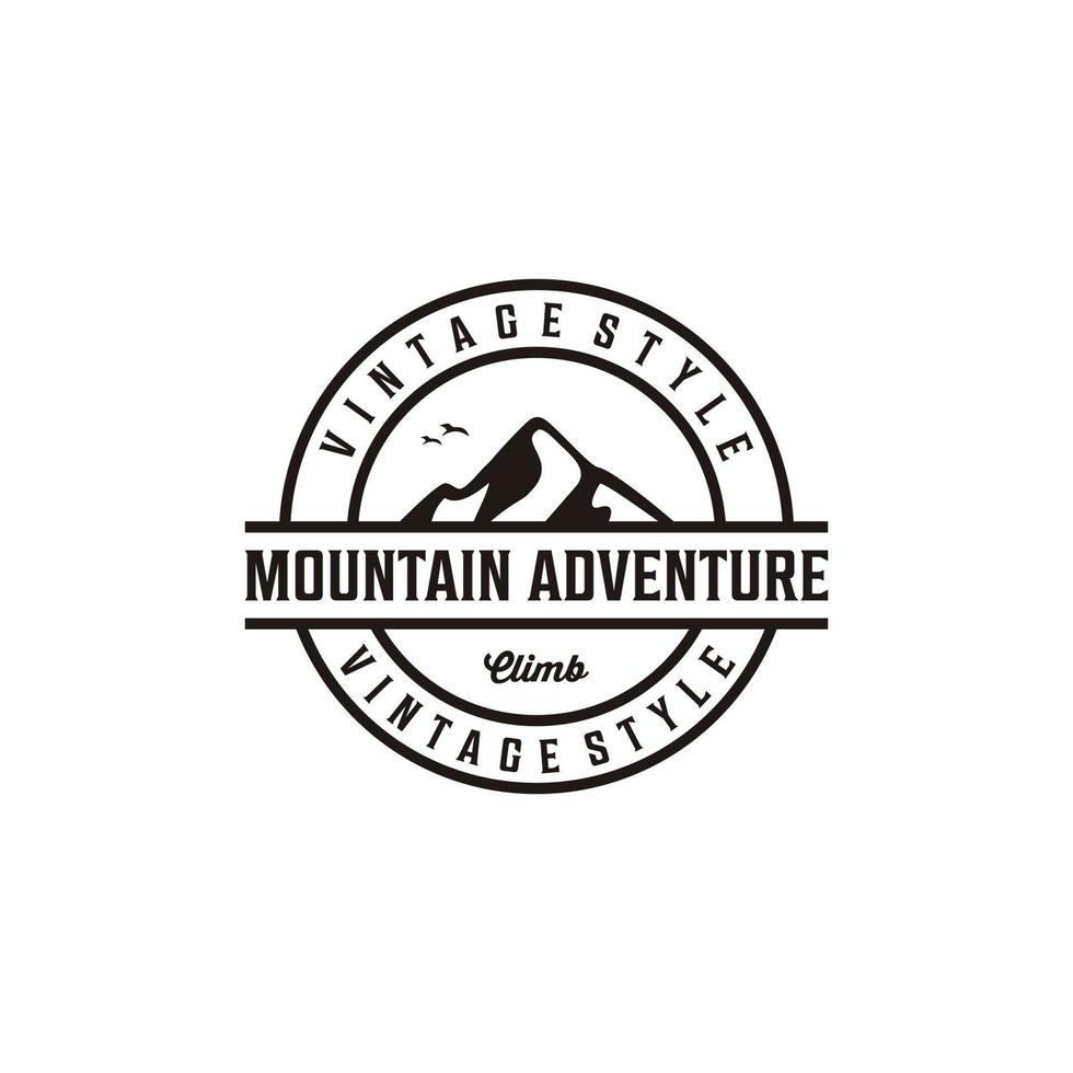 Mountain adventure badge vintage retro silhouette logo design vector