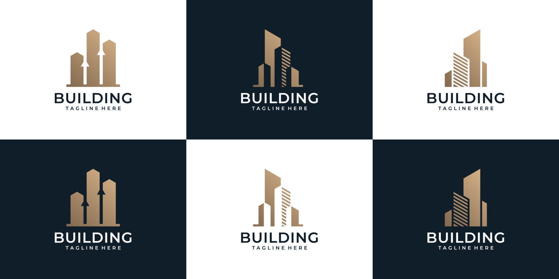 conjunto de inspiración de logotipo de edificio de bienes raíces único moderno vector