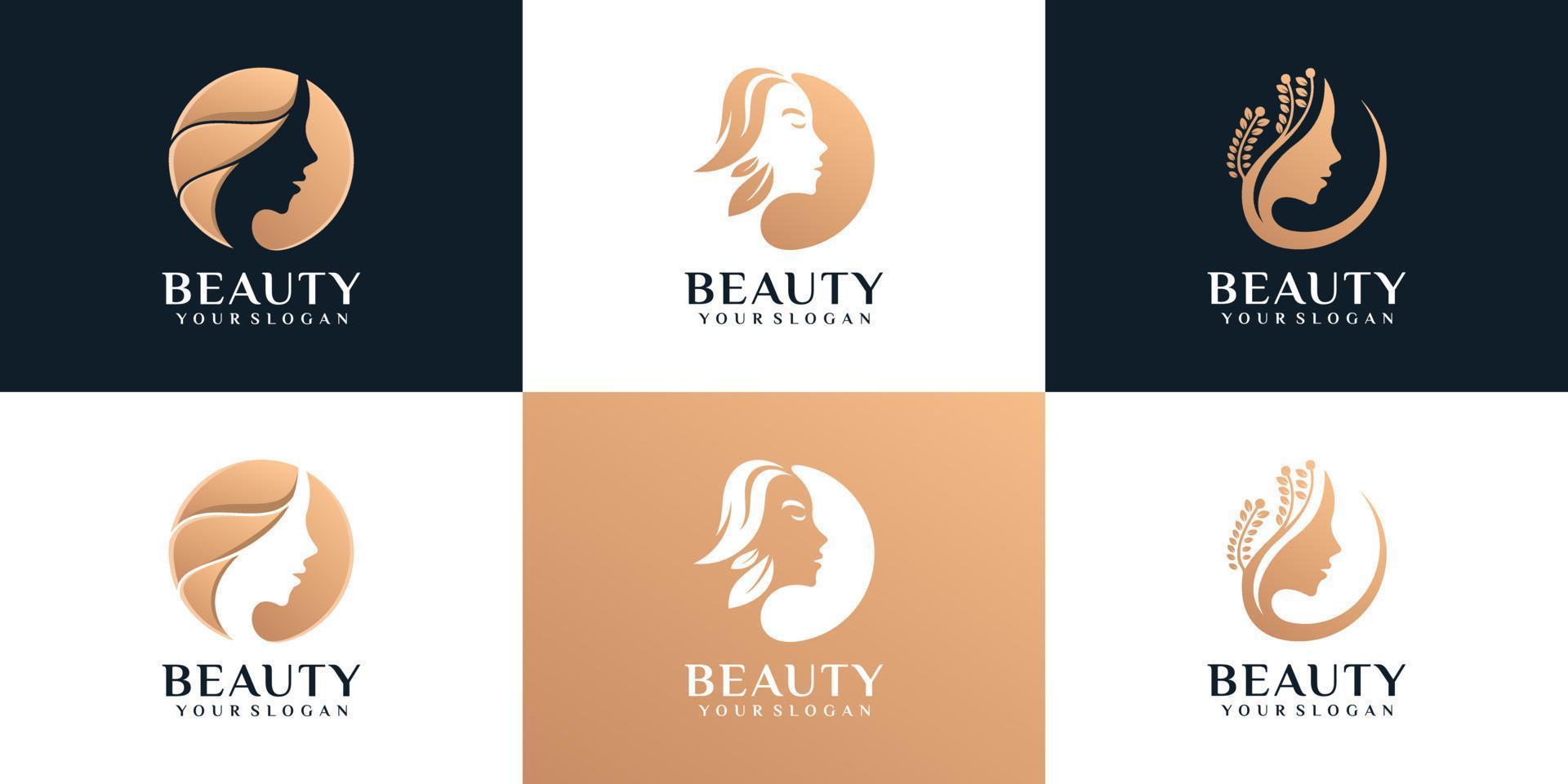 Set of silhouette woman face feminine lifestyle salon vector