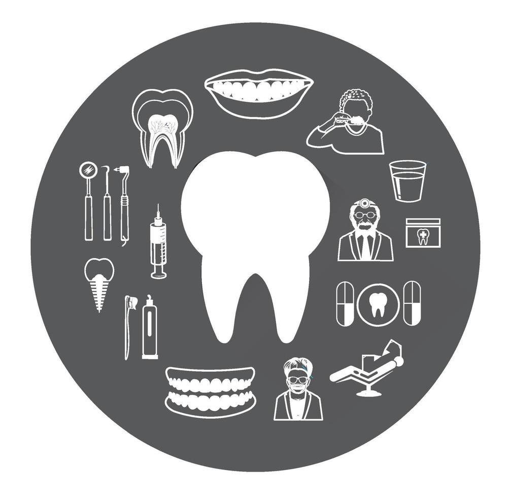 iconos dentales planos modernos con efecto de sombra larga vector