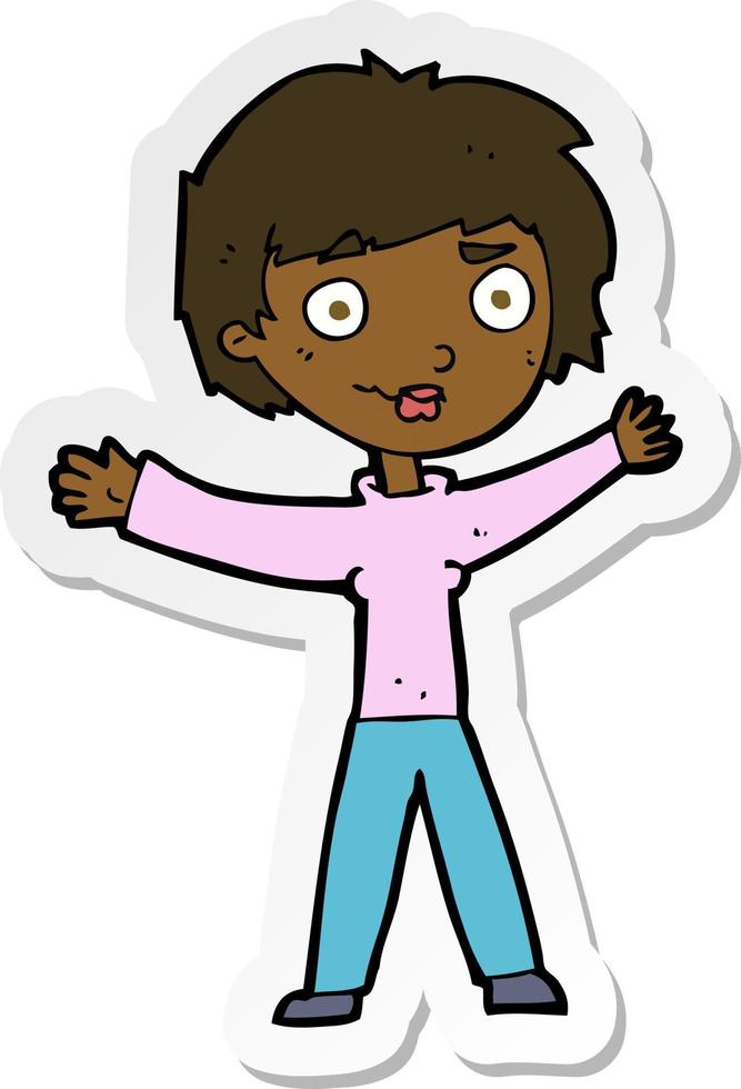 sticker of a cartoon woman waving arms vector