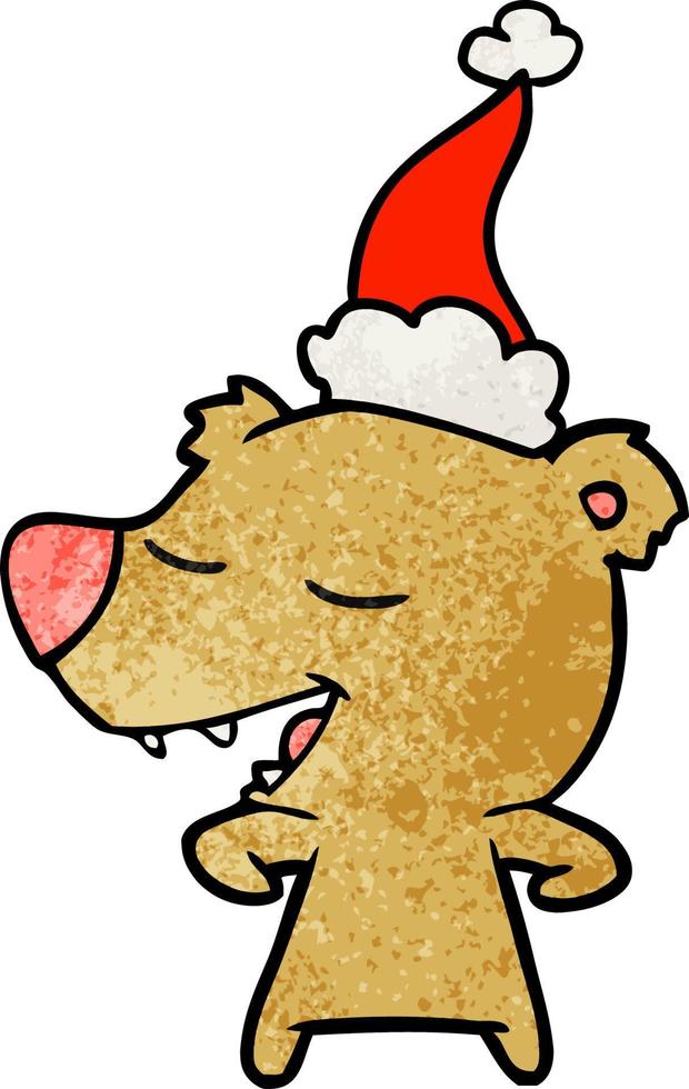 textured cartoon of a bear wearing santa hat vector
