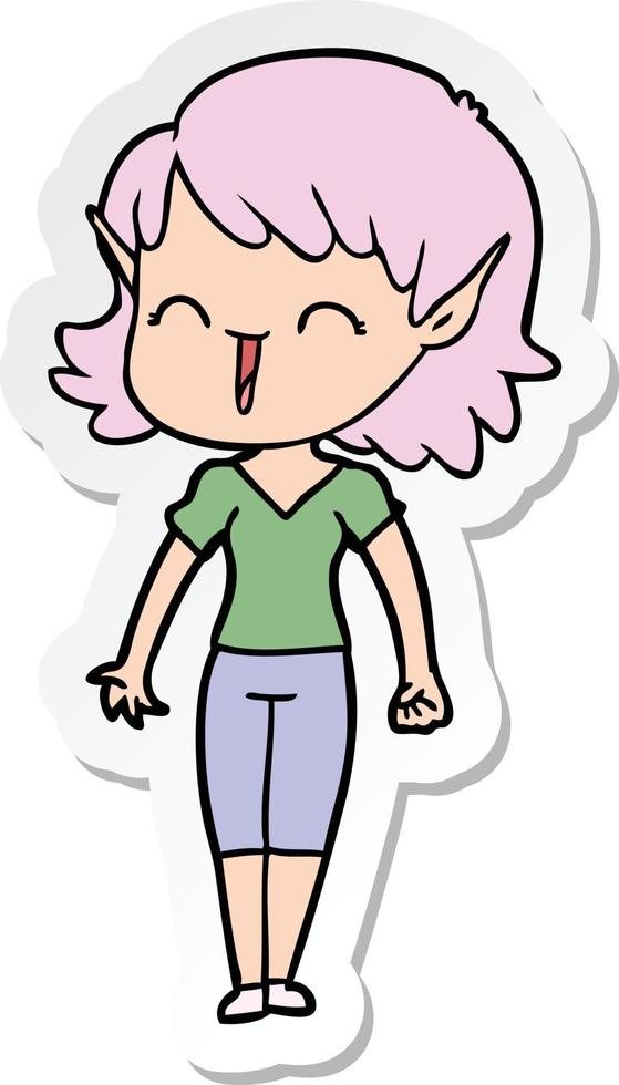 sticker of a cartoon elf girl vector