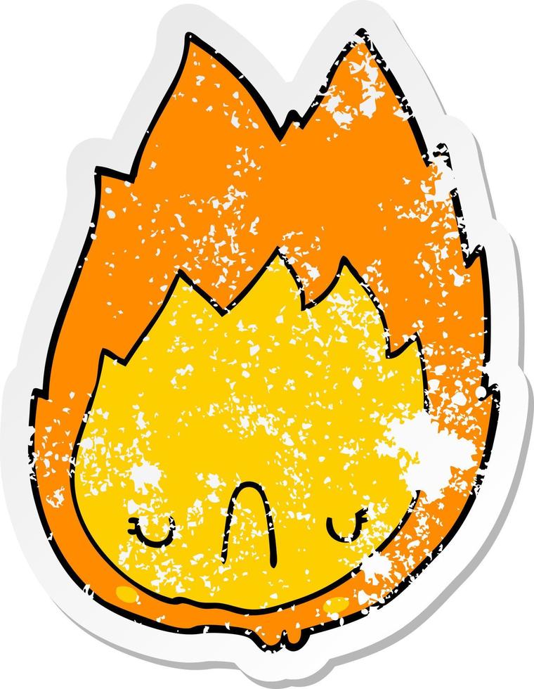 distressed sticker of a cartoon unhappy flame vector