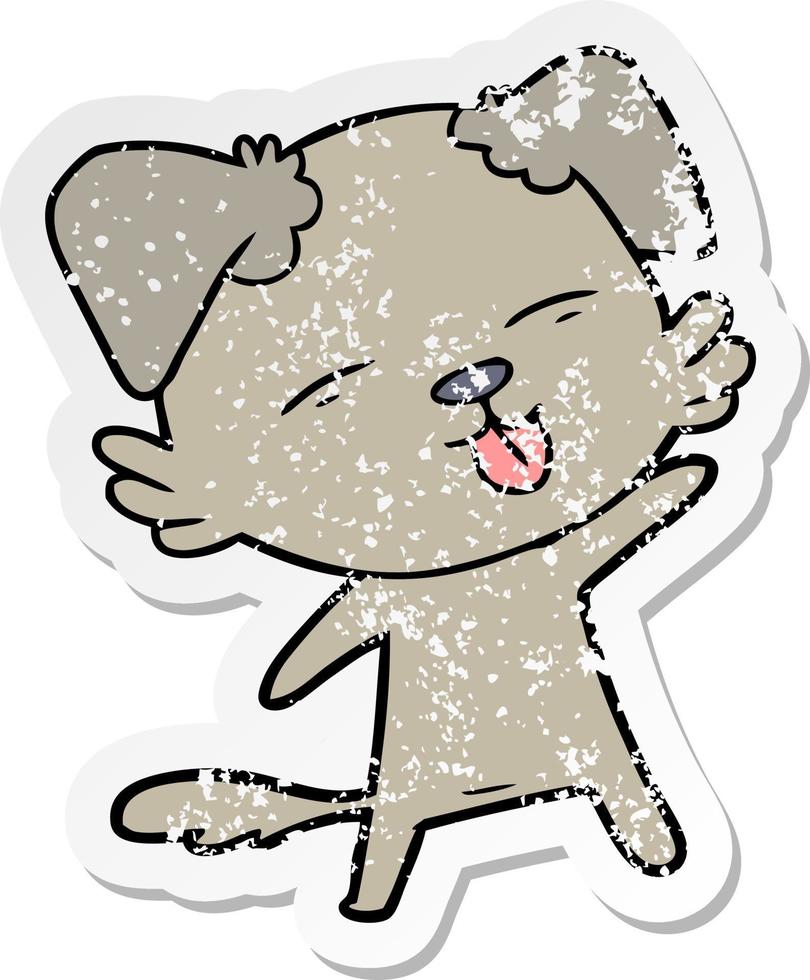 distressed sticker of a cartoon dog sticking out tongue vector