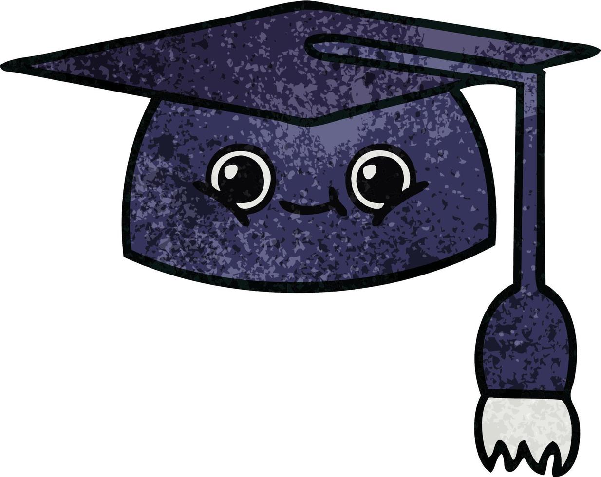 retro grunge texture cartoon graduation hat vector