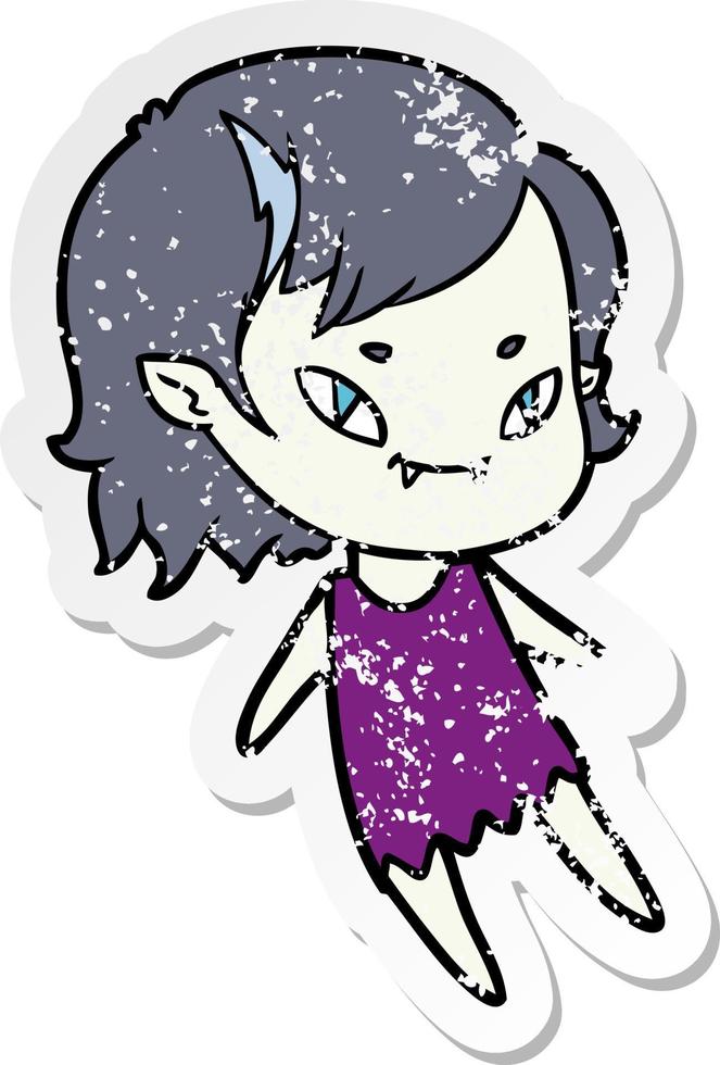 distressed sticker of a cartoon friendly vampire girl vector