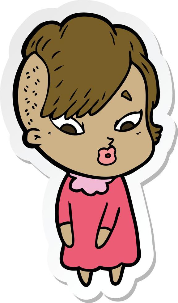 sticker of a cartoon surprised girl vector