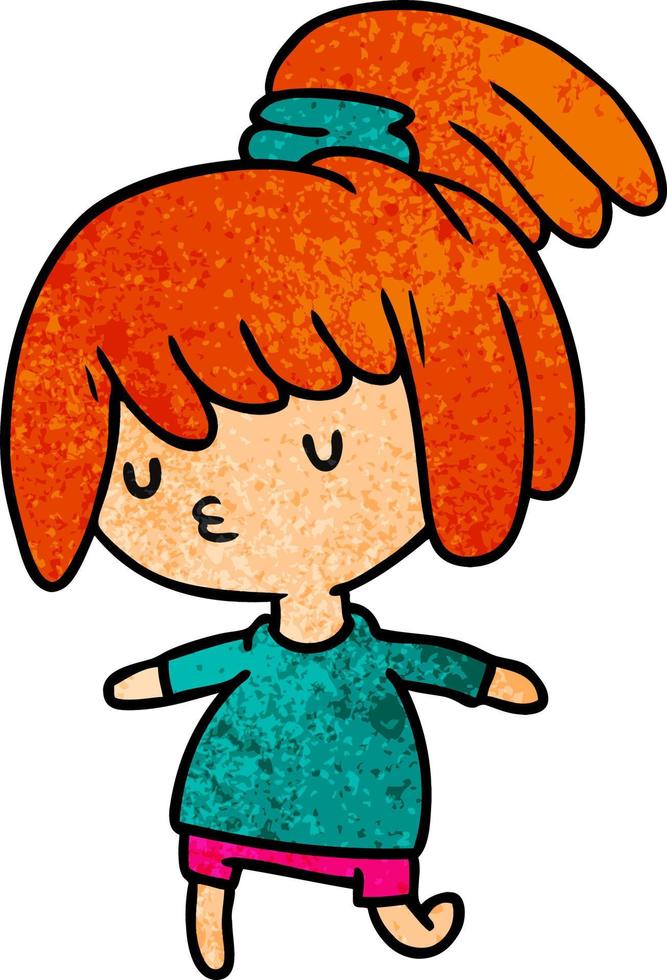 textured cartoon of a cute kawaii girl vector
