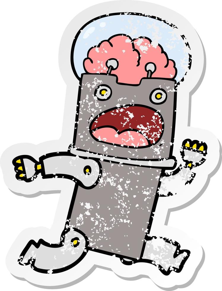 distressed sticker of a cartoon robot vector