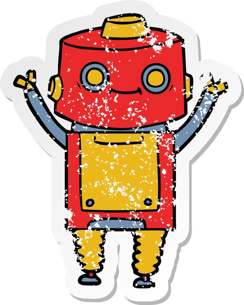 distressed sticker of a cartoon robot vector