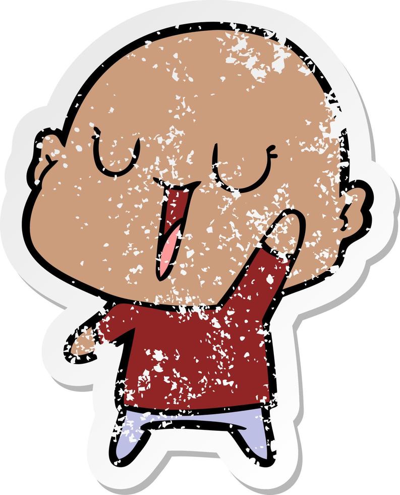 distressed sticker of a happy cartoon bald man vector