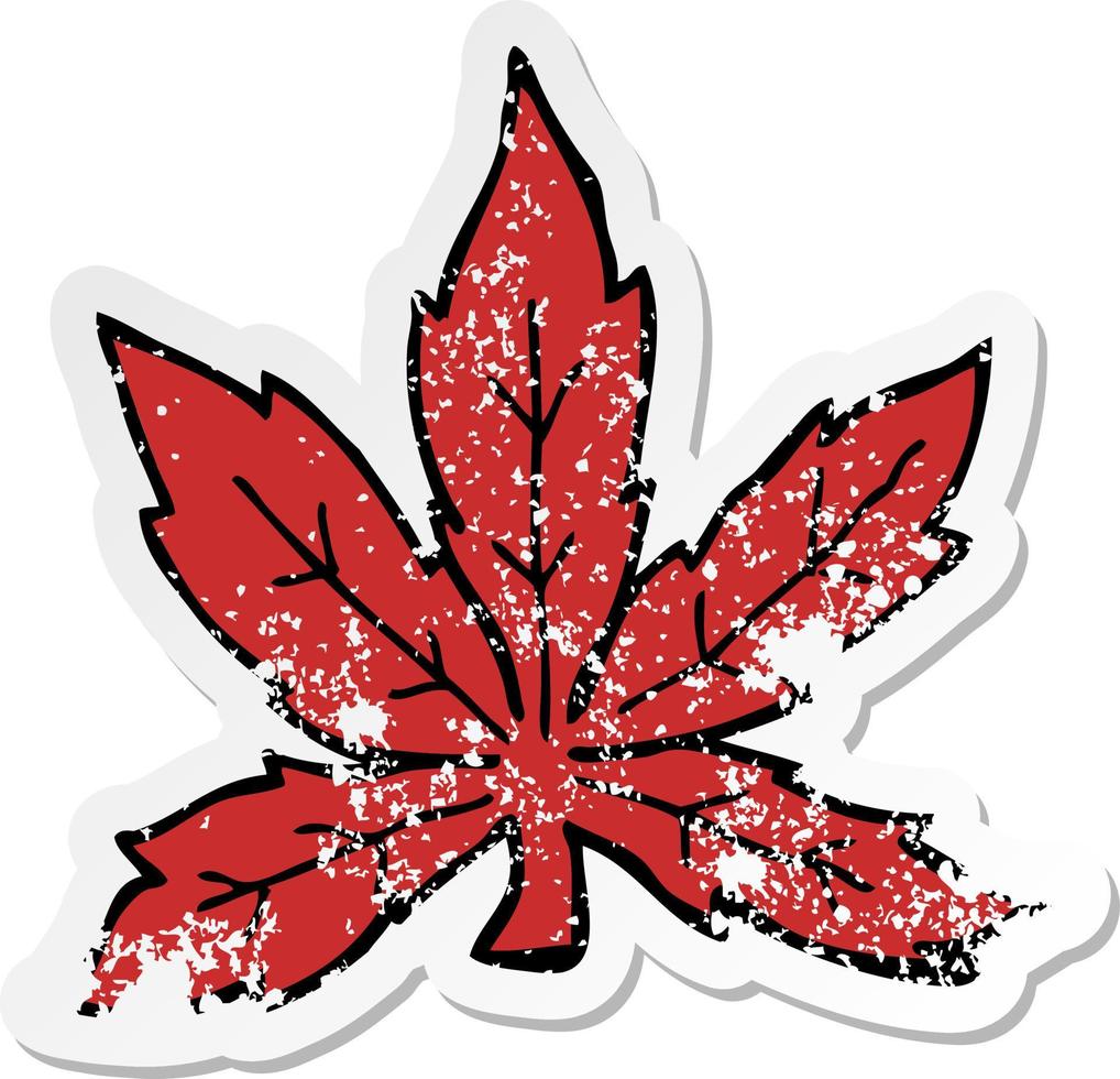 distressed sticker of a cartoon marijuana leaf vector