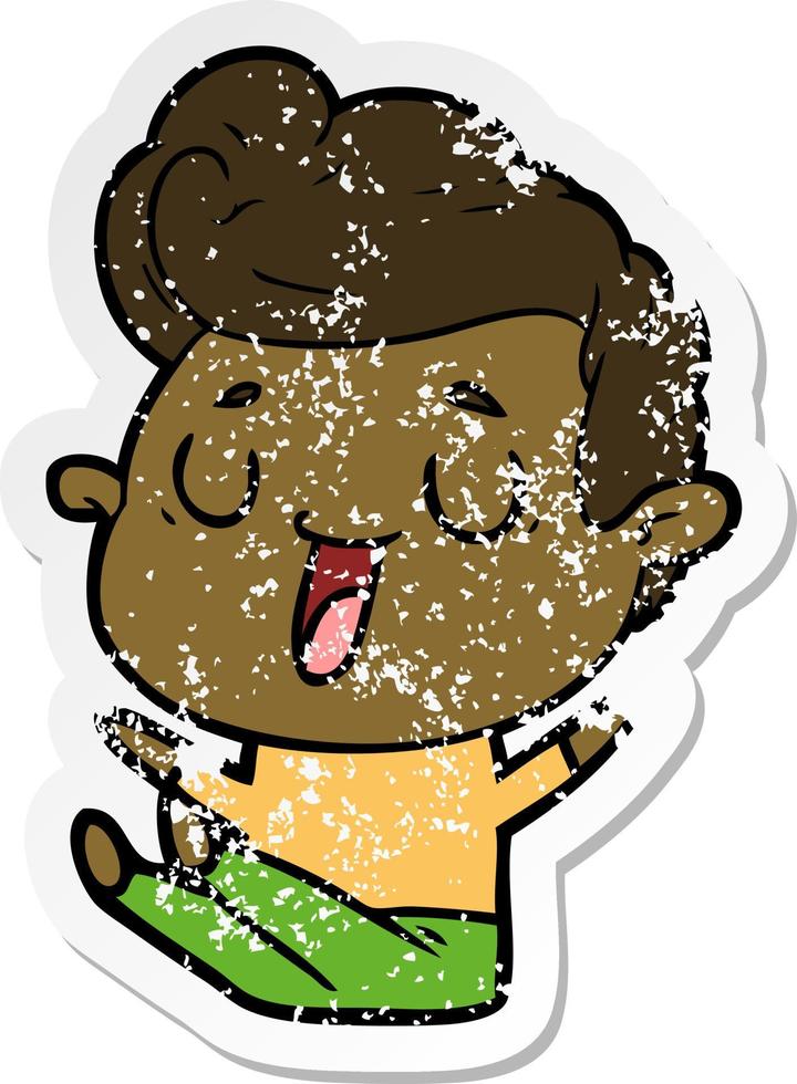 distressed sticker of a happy cartoon man vector
