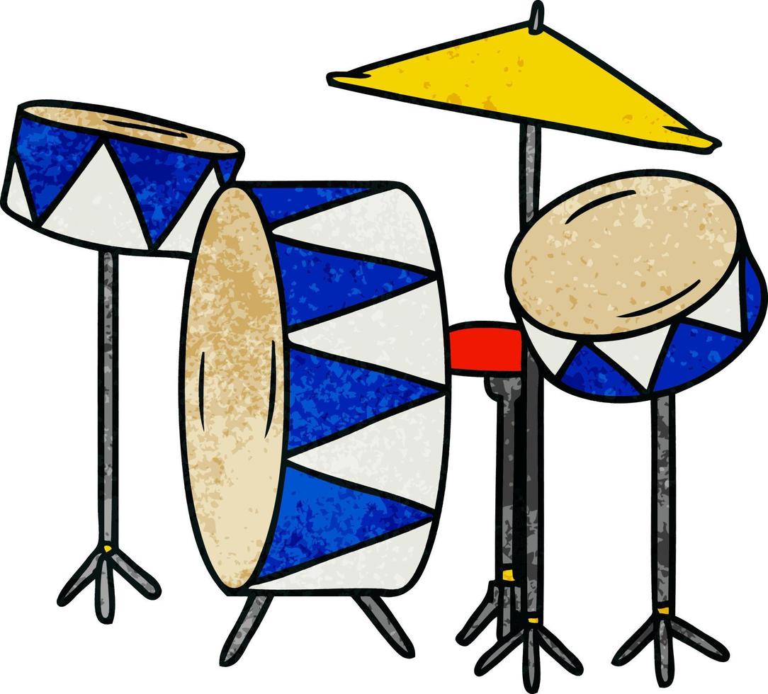 textured cartoon doodle of a drum kit vector