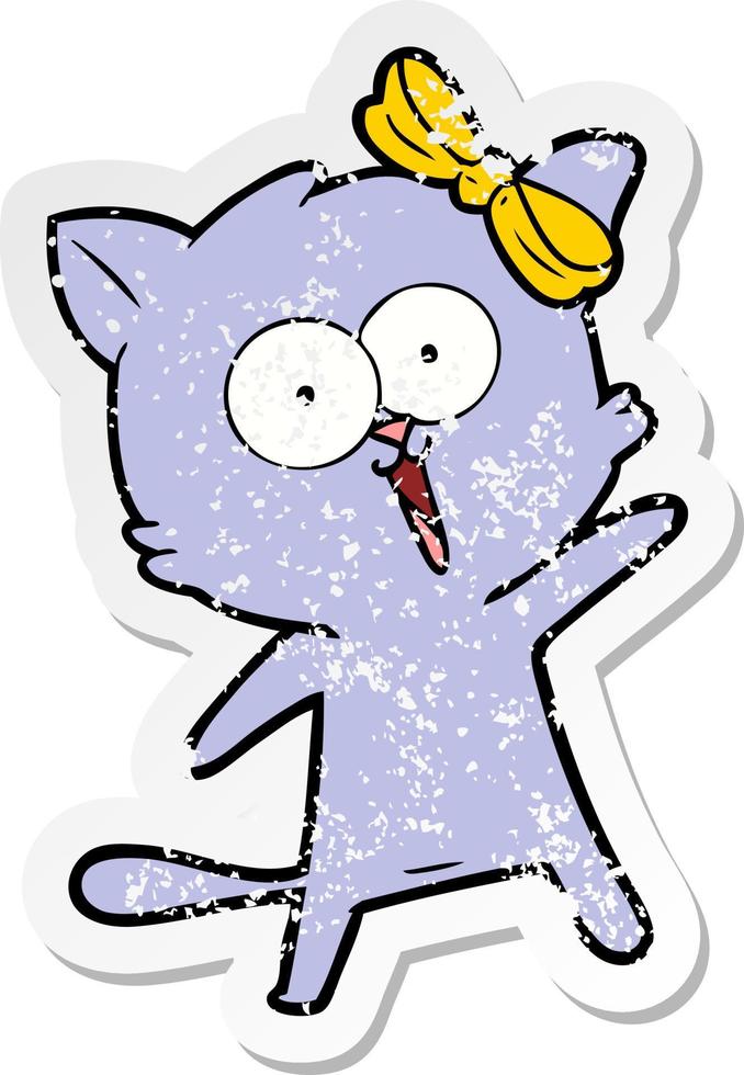 distressed sticker of a cartoon cat vector