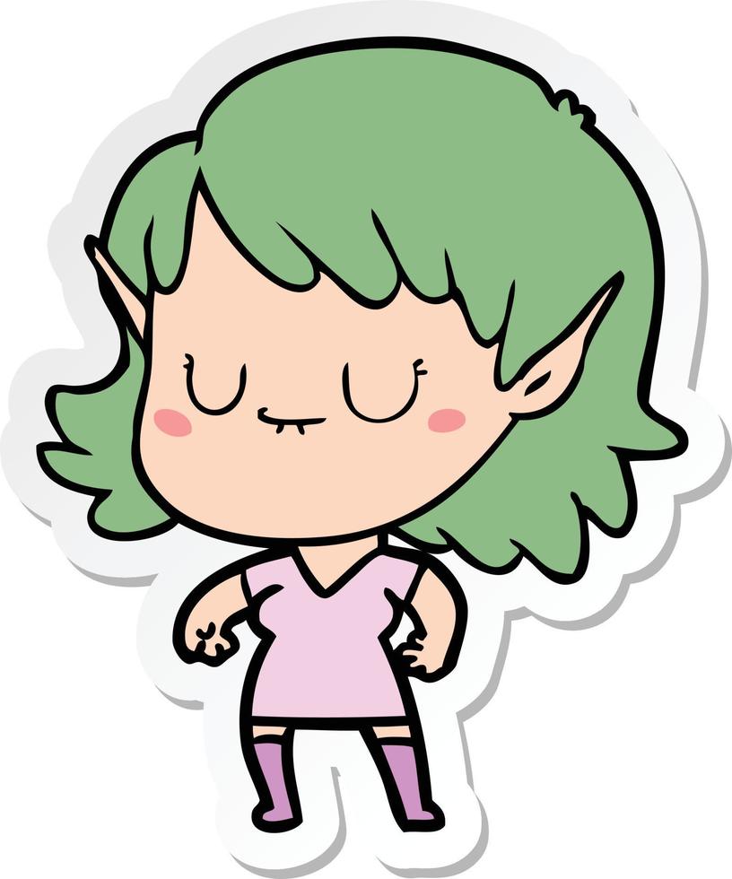 sticker of a happy cartoon elf girl vector