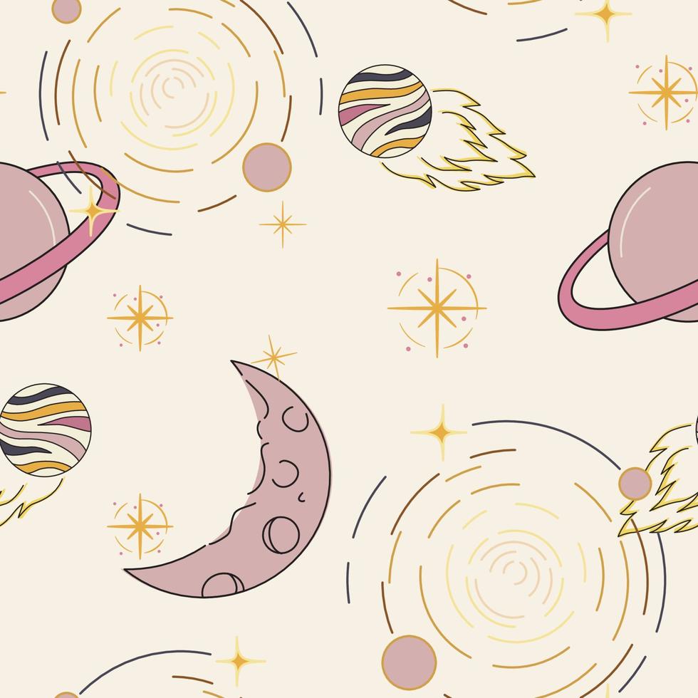 CUTE PASTEL GALAXY SPACE PATTERN DESIGN. VECTOR SEAMLESS DESIGN ILLUSTRATION