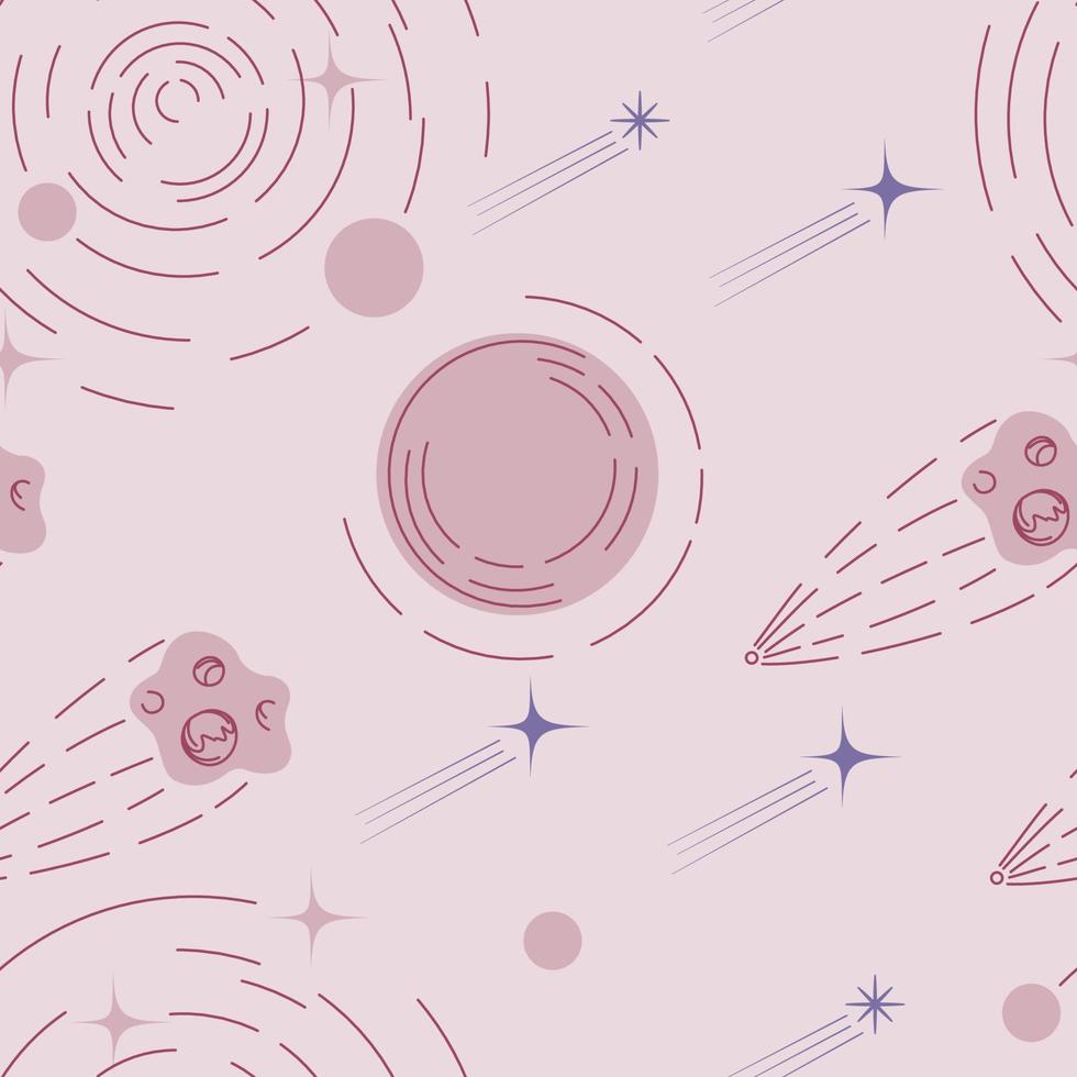 CUTE PASTEL GALAXY SPACE PATTERN DESIGN. VECTOR SEAMLESS DESIGN ILLUSTRATION