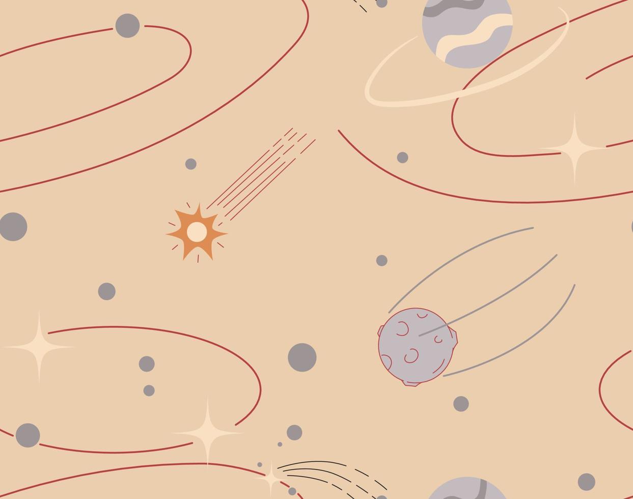 CUTE PASTEL GALAXY SPACE PATTERN DESIGN. VECTOR SEAMLESS DESIGN ILLUSTRATION