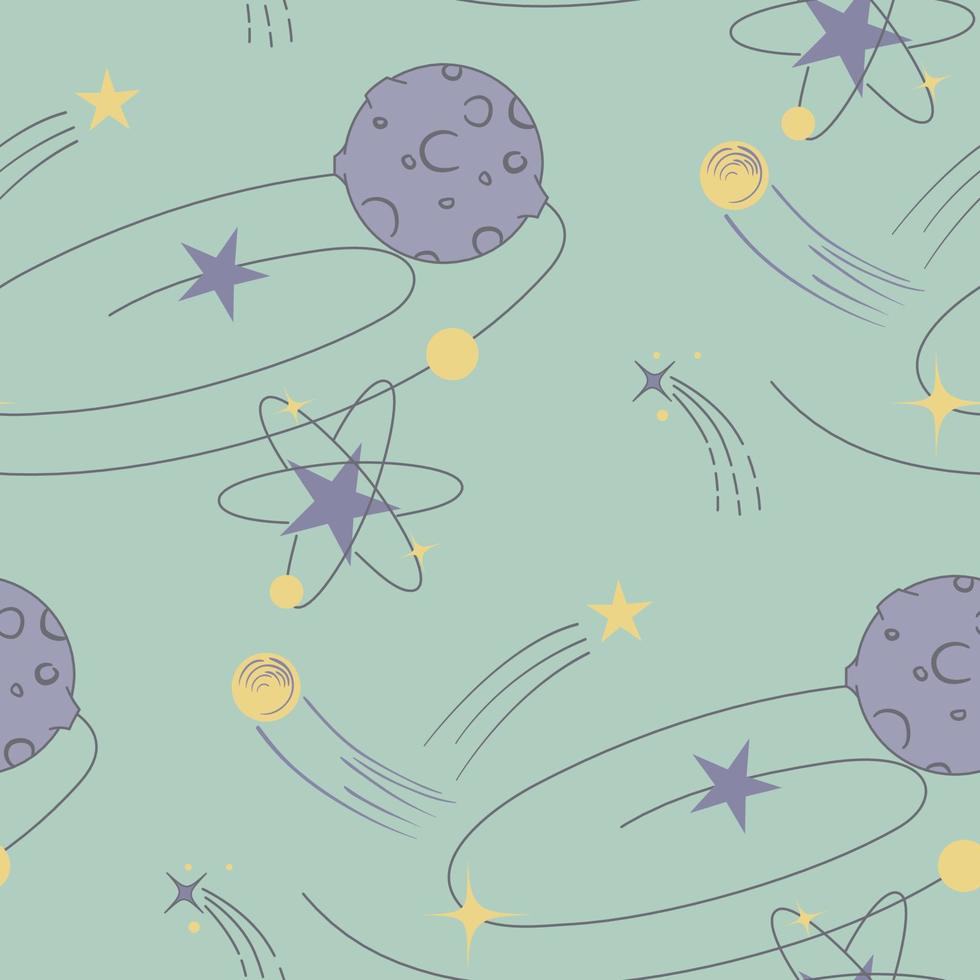 CUTE PASTEL GALAXY SPACE PATTERN DESIGN. VECTOR SEAMLESS DESIGN ILLUSTRATION