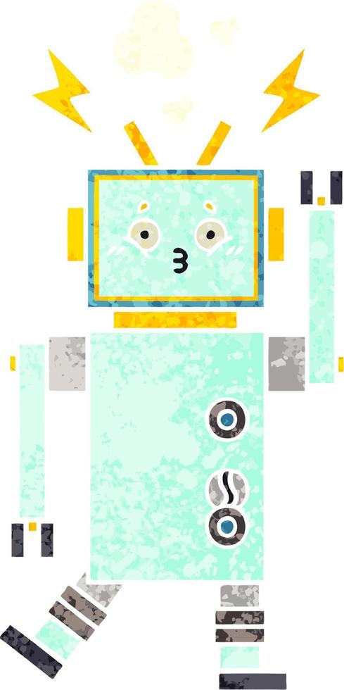 retro illustration style cartoon robot vector
