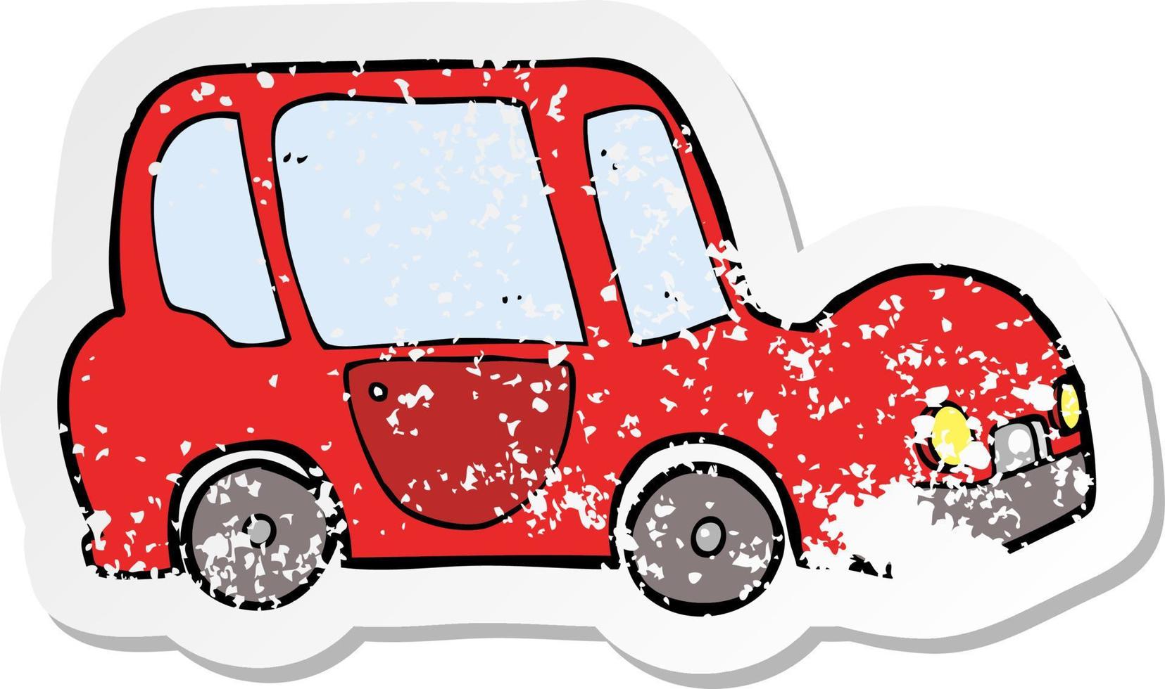 retro distressed sticker of a cartoon car vector