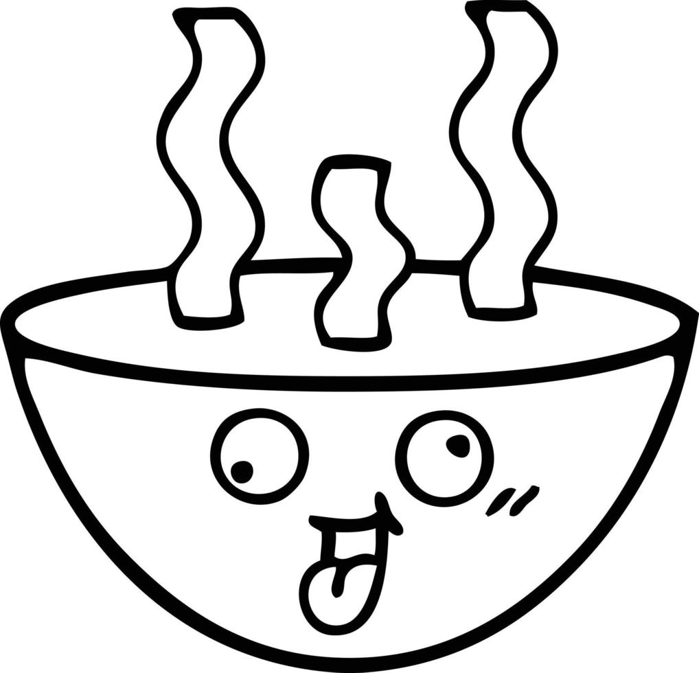line drawing cartoon bowl of hot soup vector