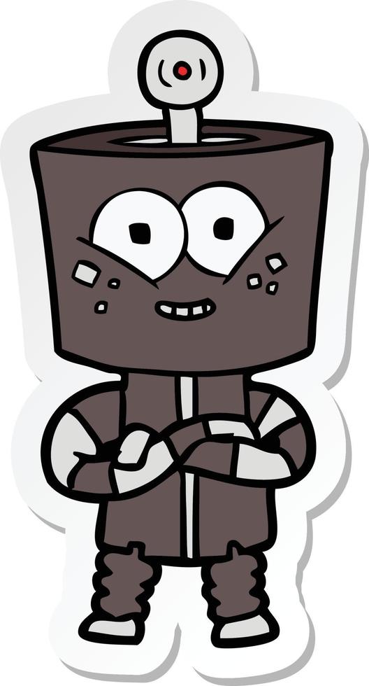 sticker of a happy cartoon robot vector