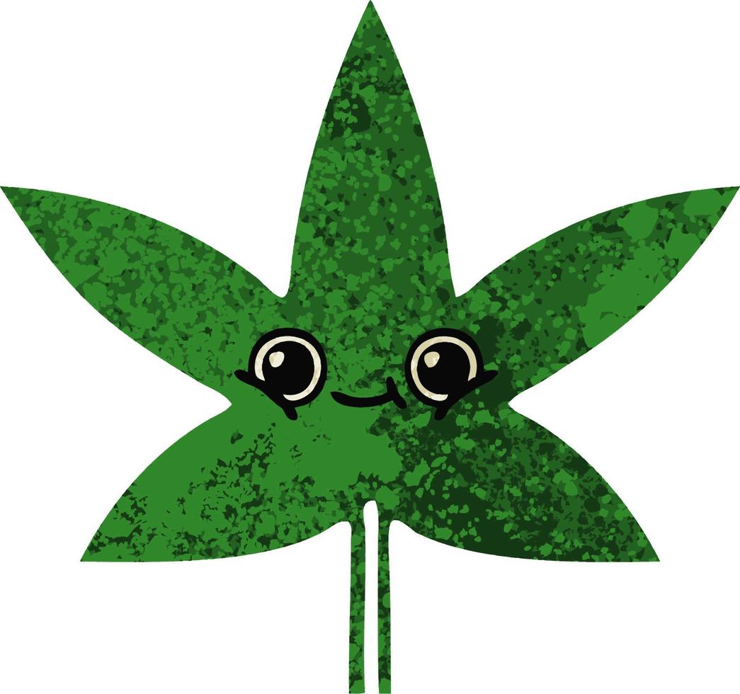 retro illustration style cartoon marijuana leaf vector