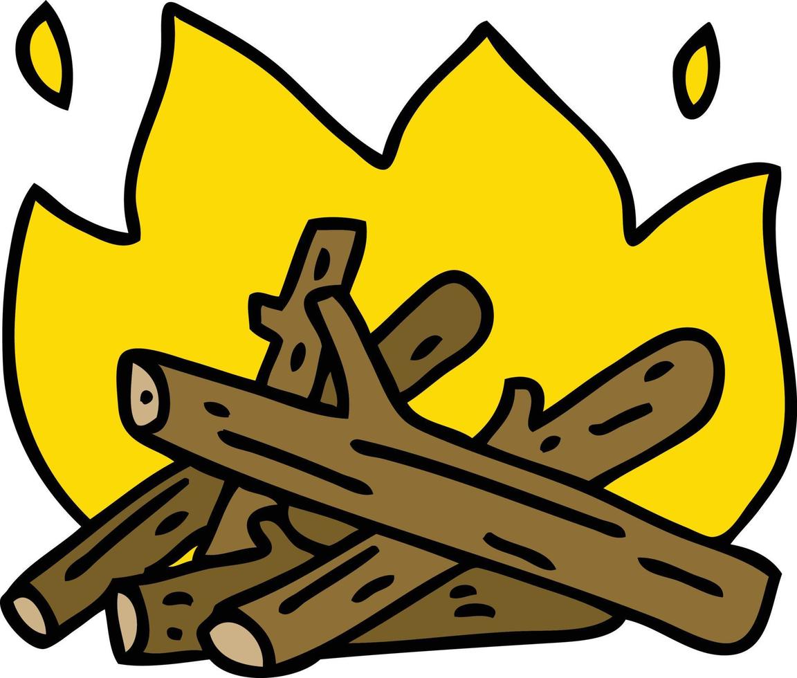 quirky hand drawn cartoon campfire vector