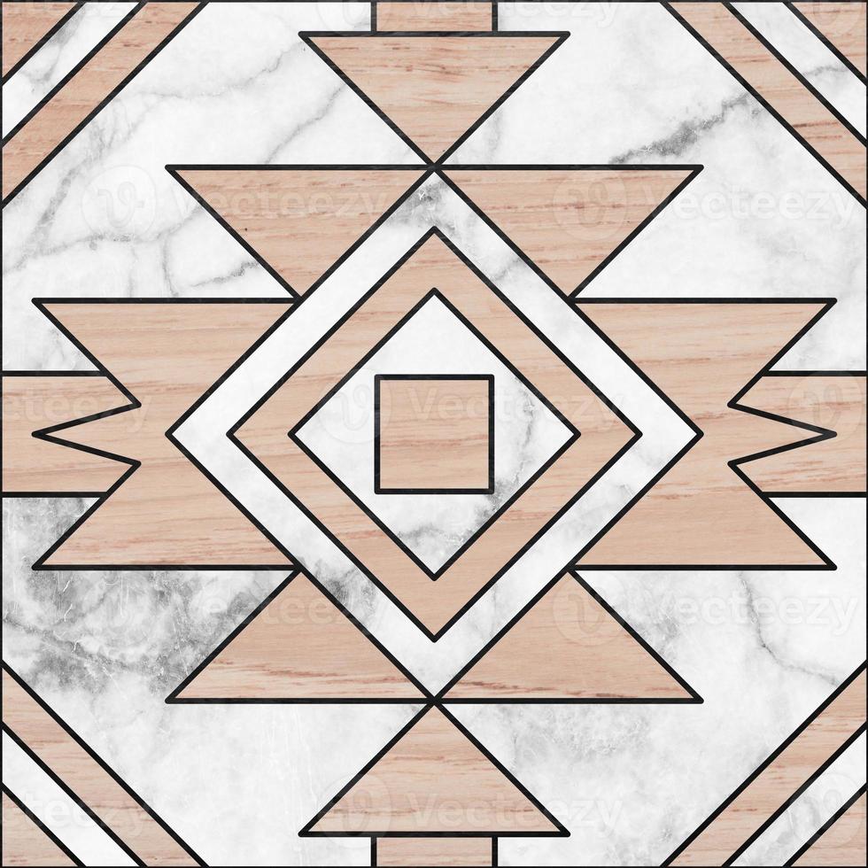 Tile floor, Design from white marble and wood black line use black wood. The square shape tribal pattern design photo