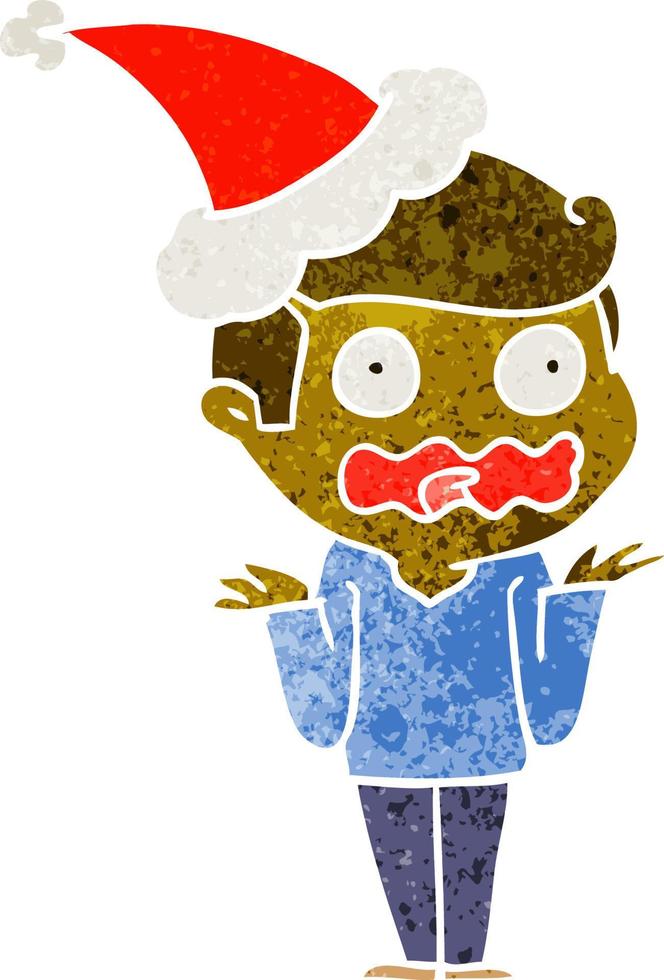 retro cartoon of a man totally stressed out wearing santa hat vector