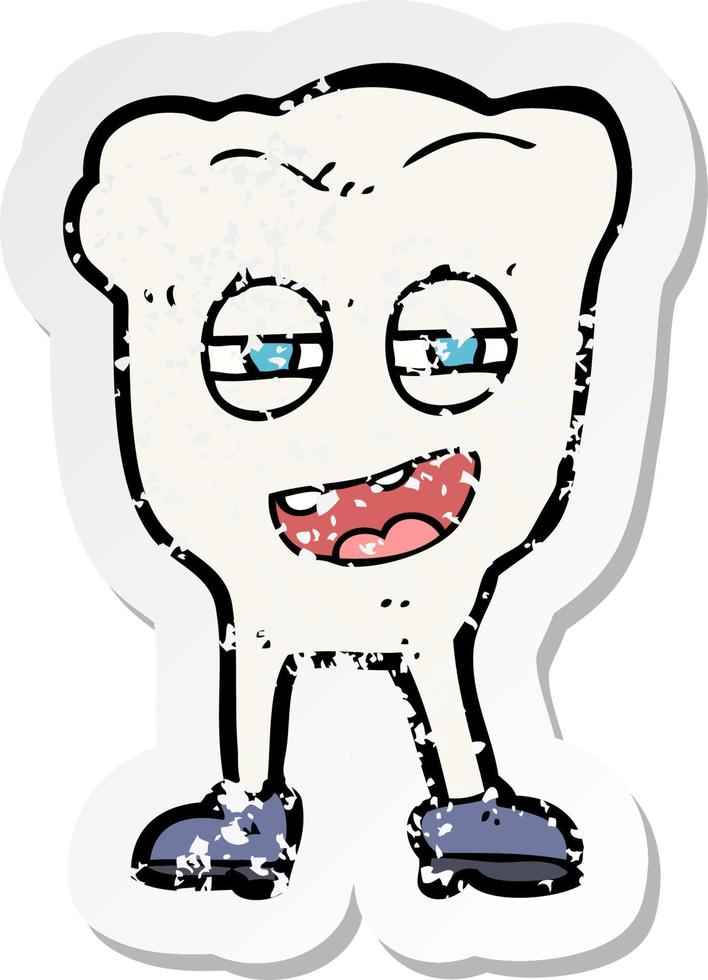 retro distressed sticker of a cartoon funny tooth character vector