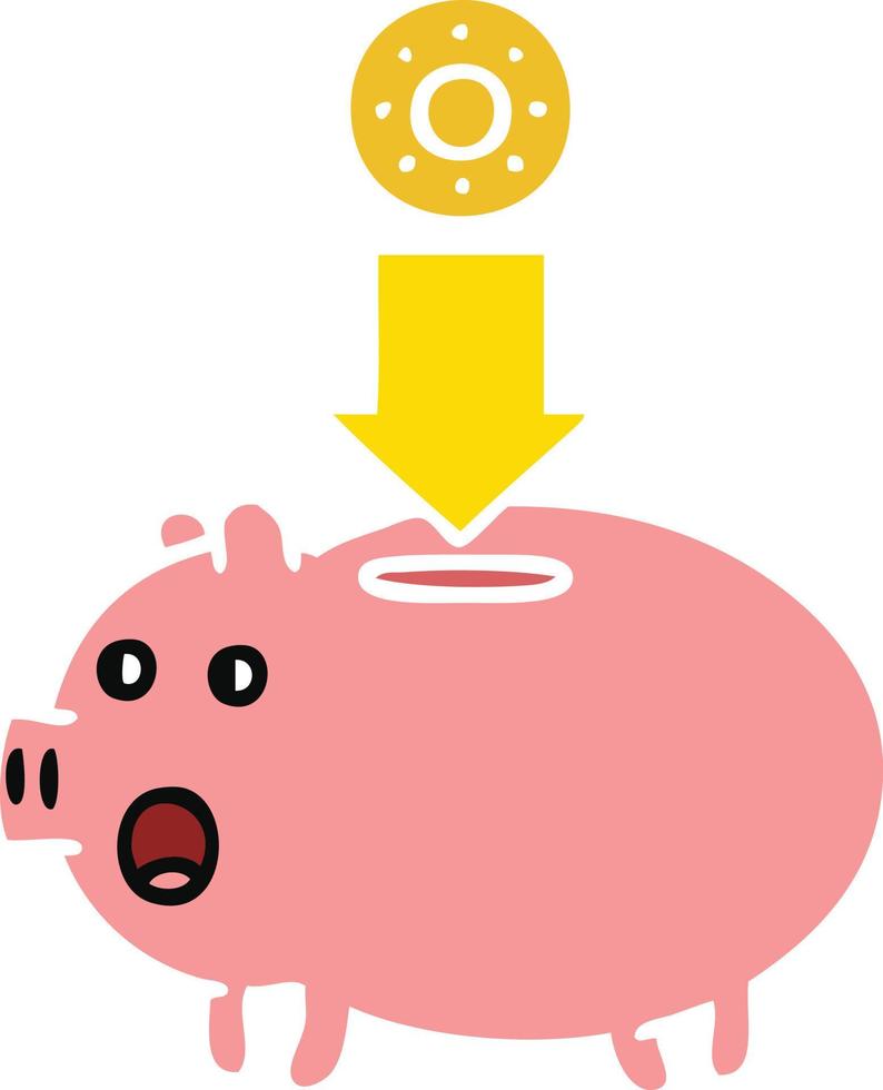 flat color retro cartoon piggy bank vector