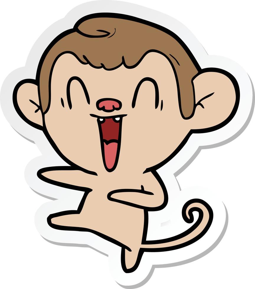 sticker of a cartoon laughing monkey vector