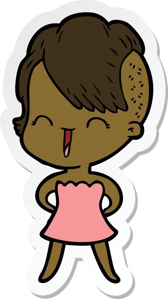 sticker of a happy cartoon hipster girl vector