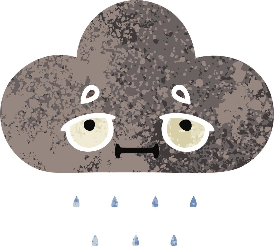 retro illustration style cartoon storm rain cloud vector