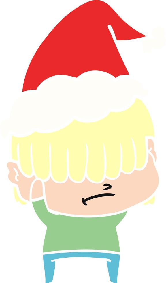 flat color illustration of a boy with untidy hair wearing santa hat vector