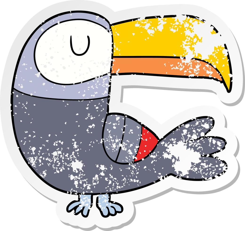distressed sticker of a cartoon toucan vector