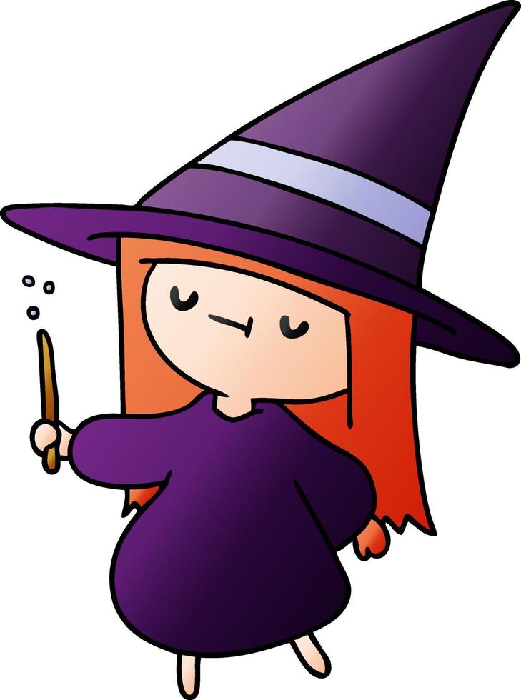 gradient cartoon of a cute kawaii witch girl vector