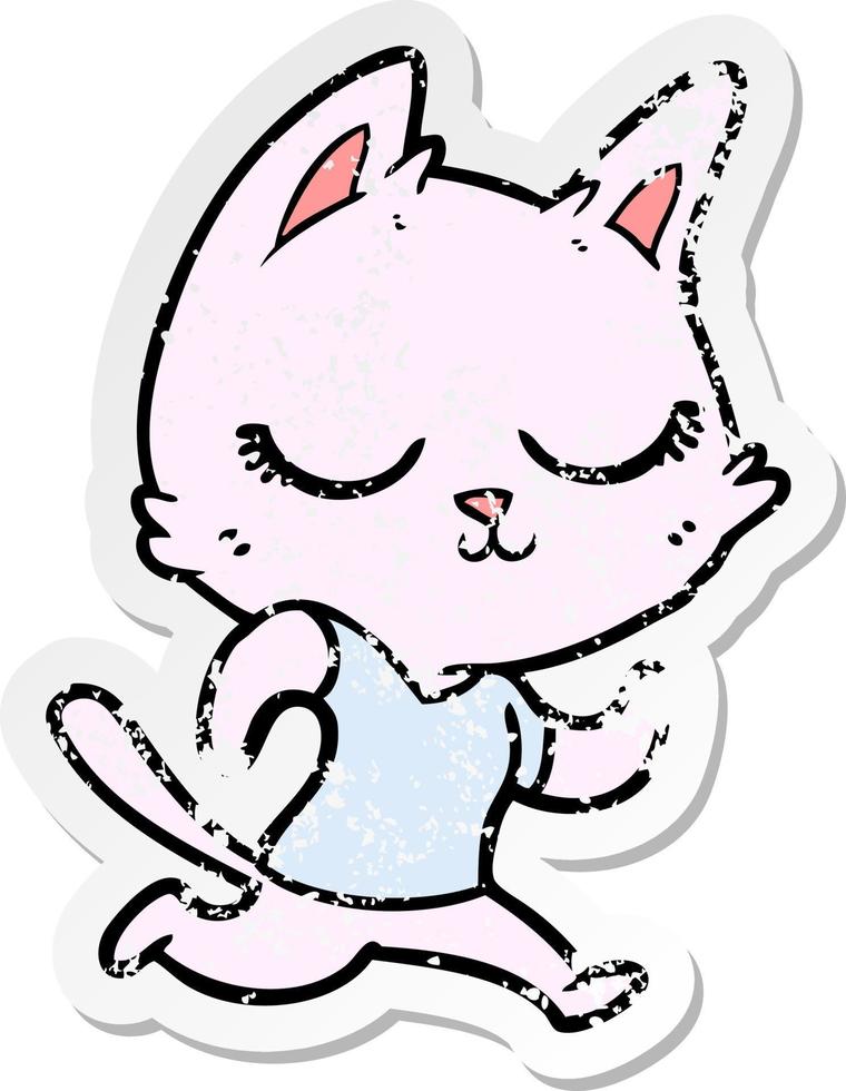 distressed sticker of a calm cartoon cat running vector