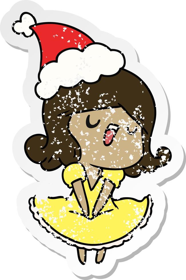 caricatura de pegatina angustiada de navidad de niña kawaii vector