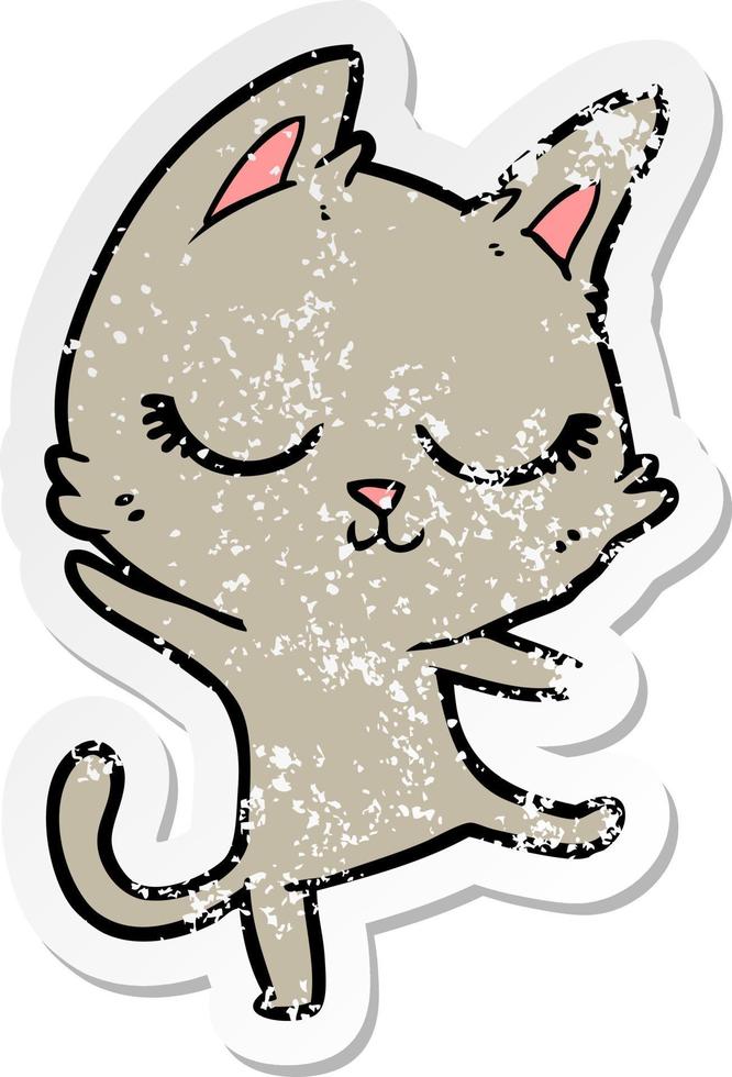 distressed sticker of a calm cartoon cat vector