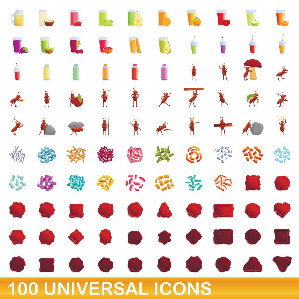 100 universal icons set, cartoon style vector