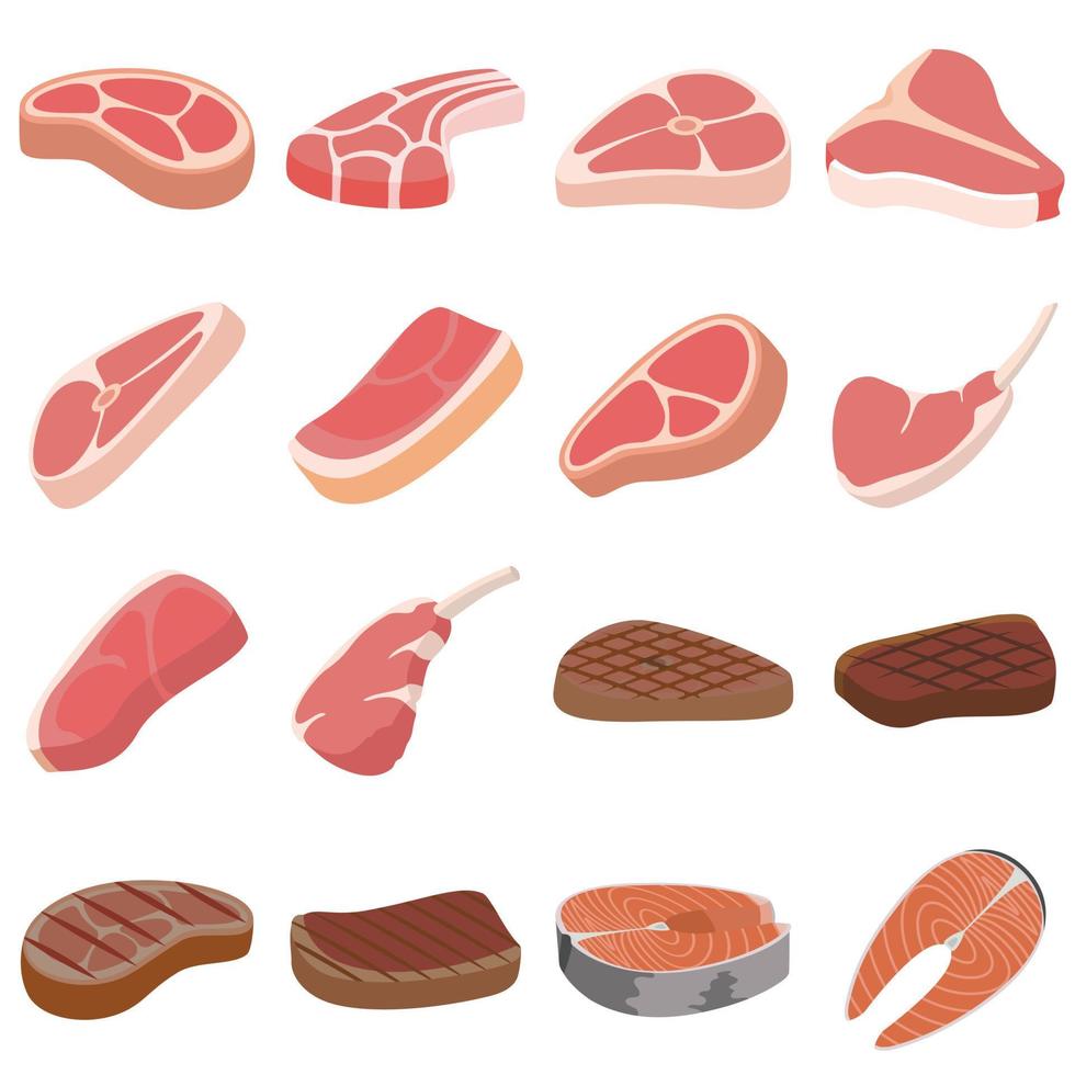 Steak icons set, flat style vector